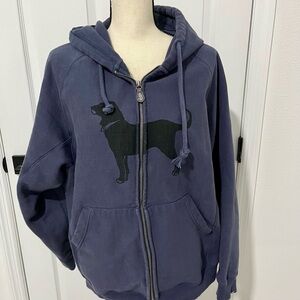 The Black Dog Classic Hooded Sweatshirt, zip front, size L, blue, EUC